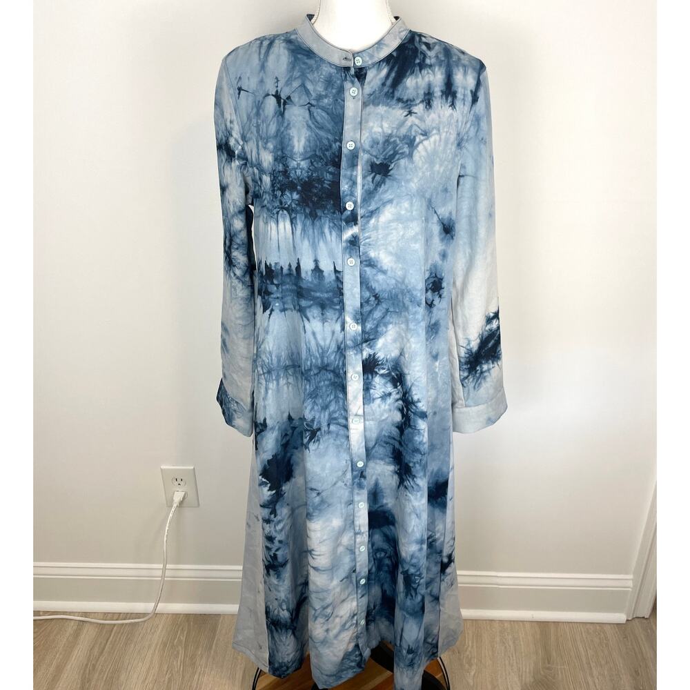 EPIK Tie Dye Linen Long Sleeve Button Front Maxi Dress In Blue Size Large New - Picture 2 of 14